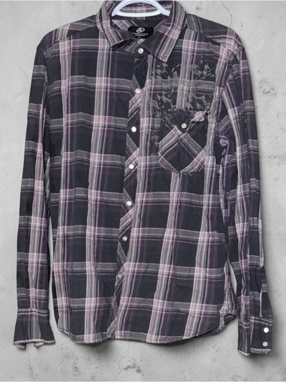 Casual Black and Purple Plaid Button-Down Shirt